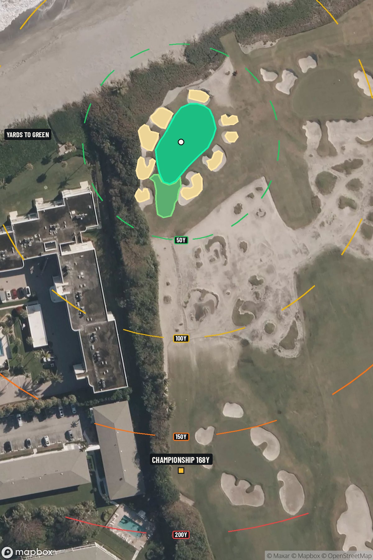 Hole 13 aerial at Seminole Golf Club
