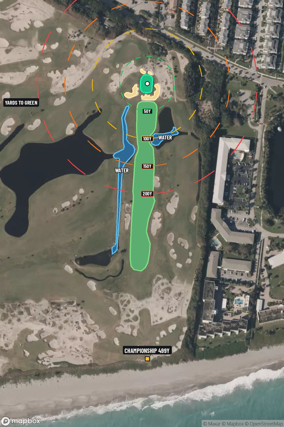 Hole 14 aerial at Seminole Golf Club