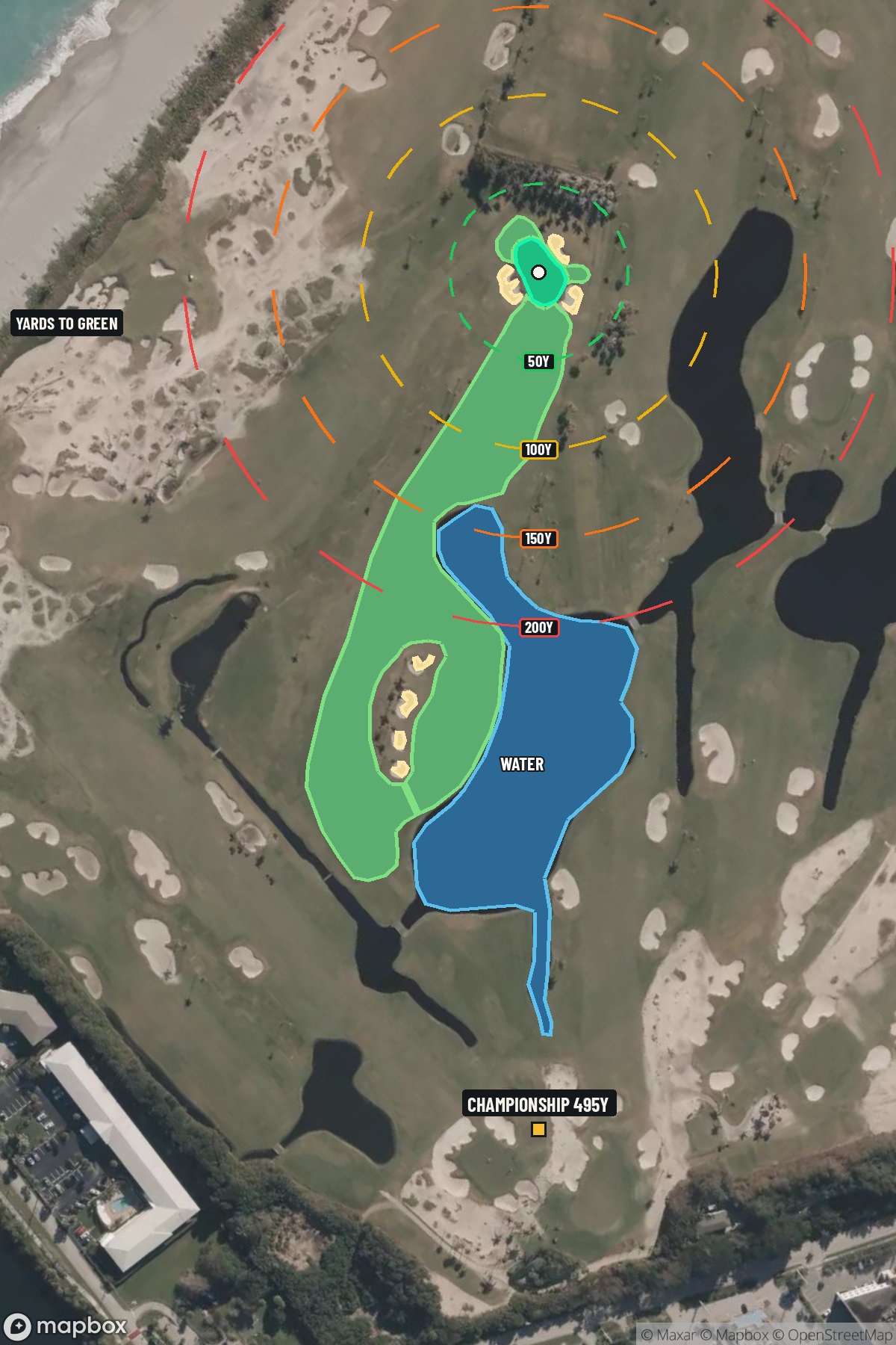 Hole 15 aerial at Seminole Golf Club
