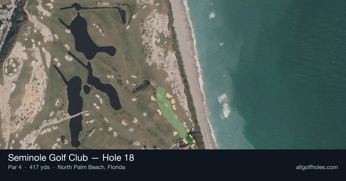Hole 18 aerial at Seminole Golf Club