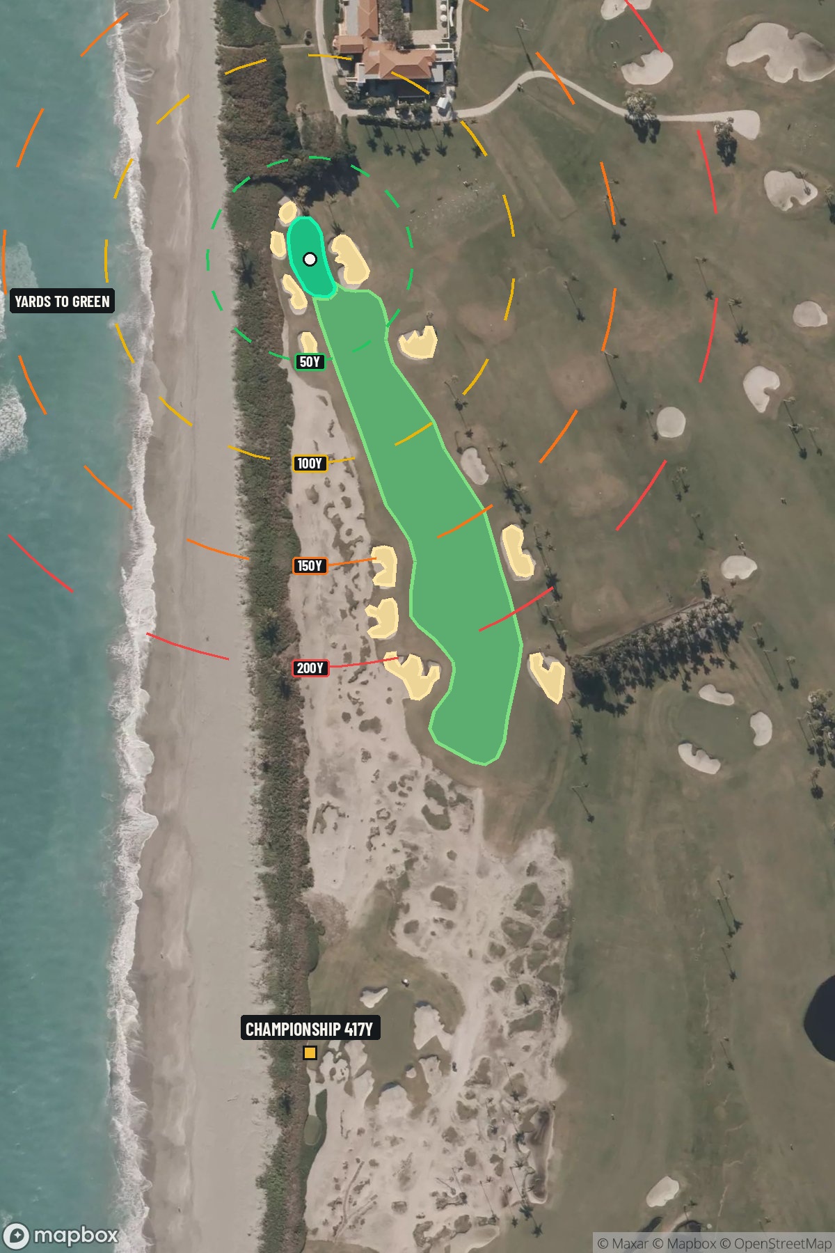 Hole 18 aerial at Seminole Golf Club
