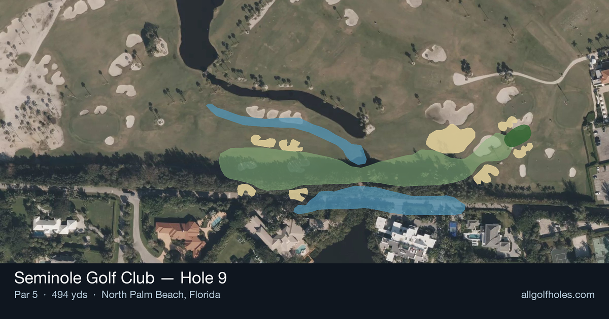 Hole 9 aerial at Seminole Golf Club
