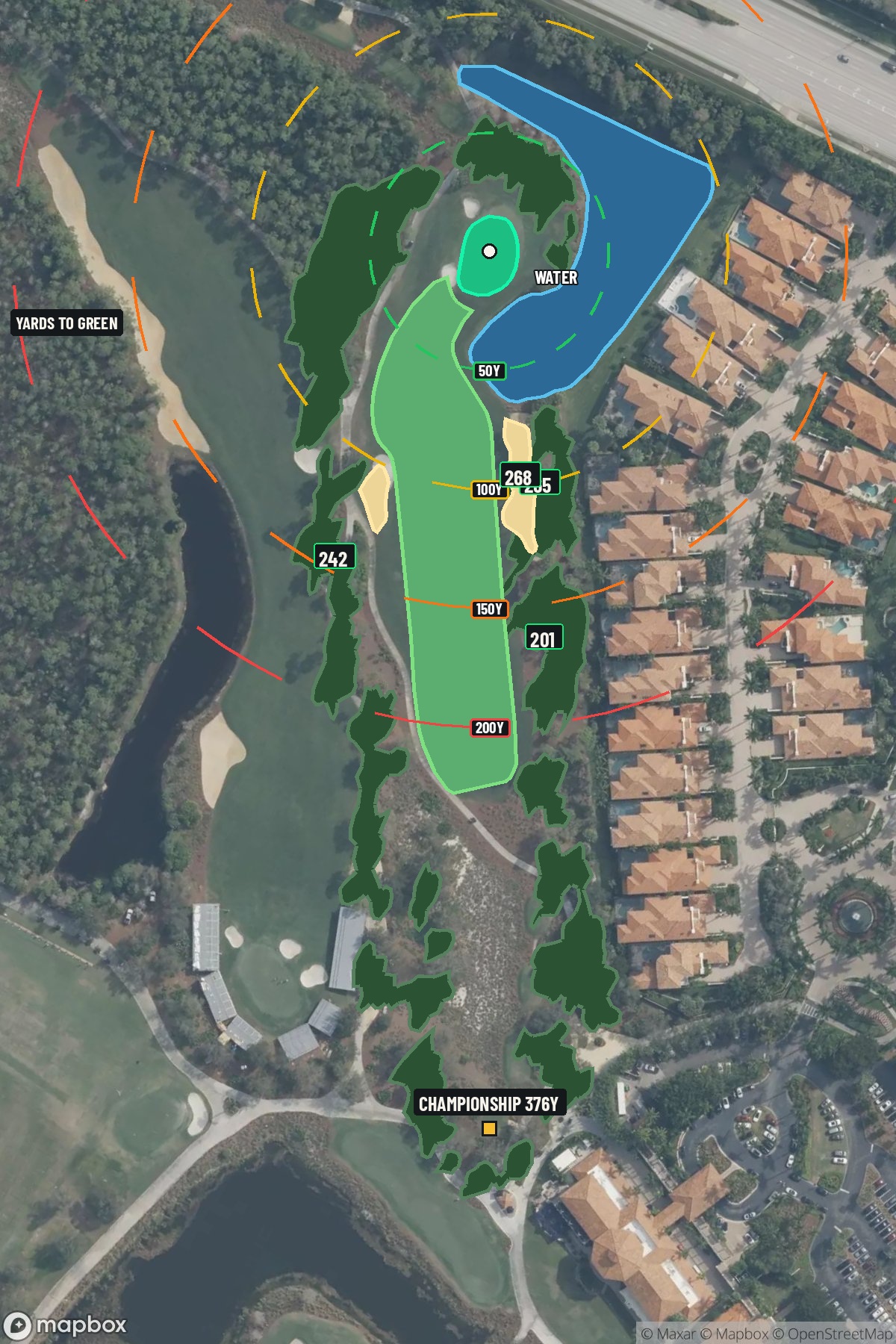 Hole 1 aerial at Tiburon Golf Club (Black)