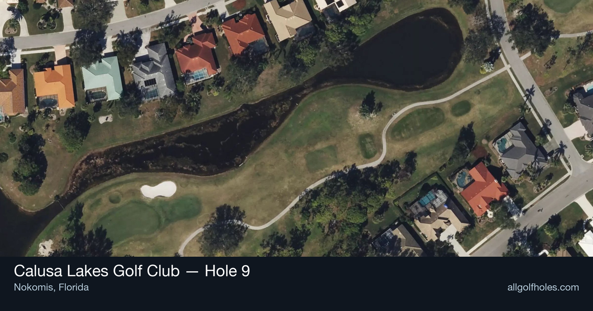 Hole 9 aerial at Calusa Lakes Golf Club