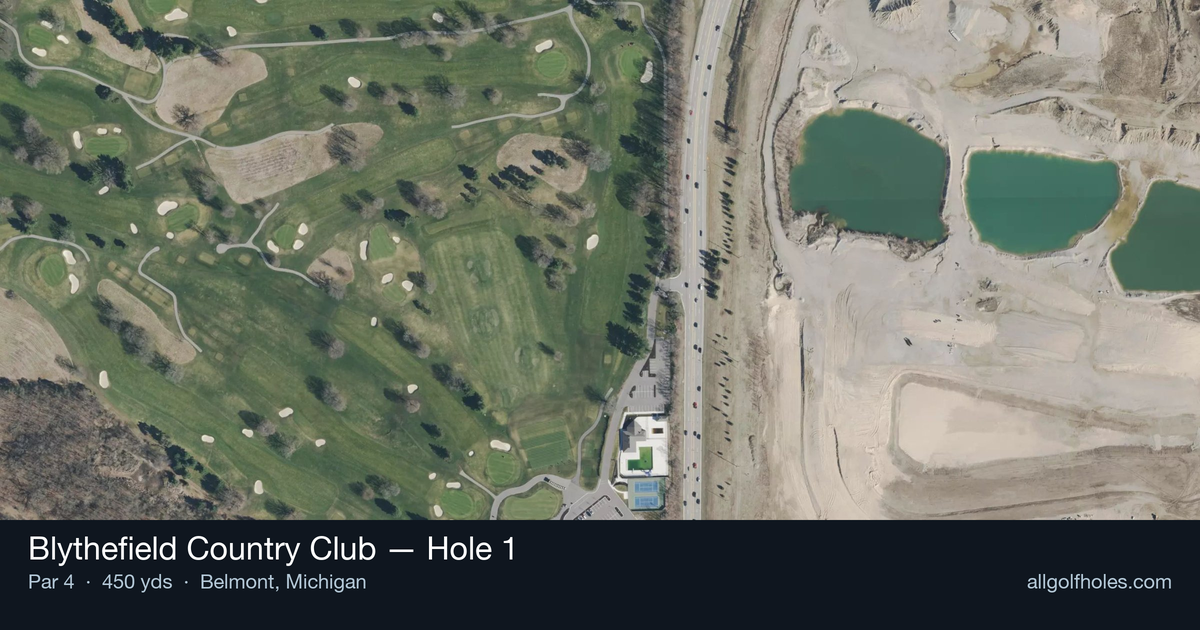 Hole 1 aerial at Blythefield Country Club