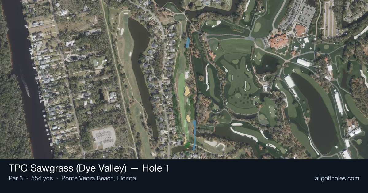 Hole 1 aerial at TPC Sawgrass (Dye Valley)