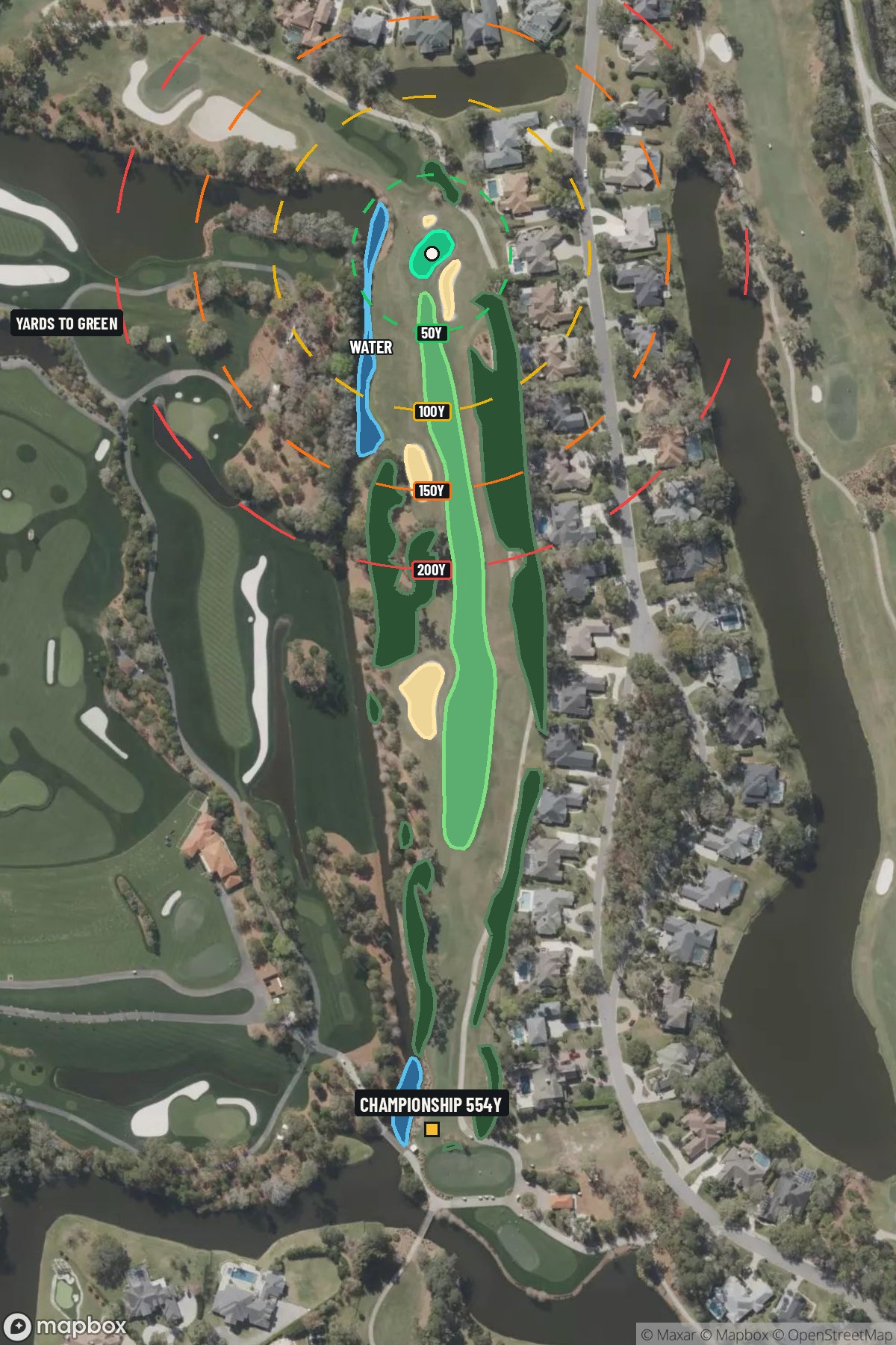Hole 1 aerial at TPC Sawgrass (Dye Valley)