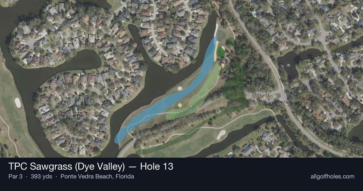 Hole 13 aerial at TPC Sawgrass (Dye Valley)