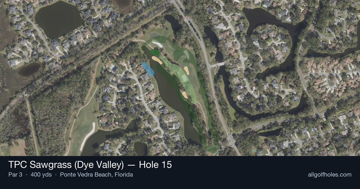 Hole 15 aerial at TPC Sawgrass (Dye Valley)