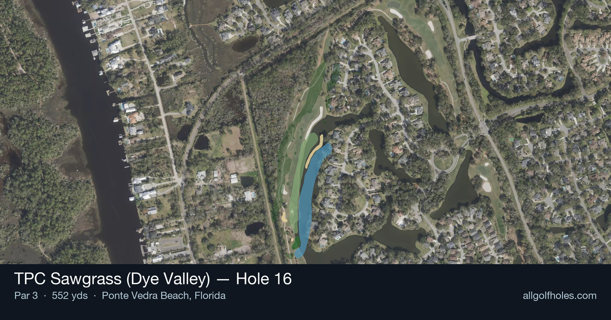 Hole 16 aerial at TPC Sawgrass (Dye Valley)