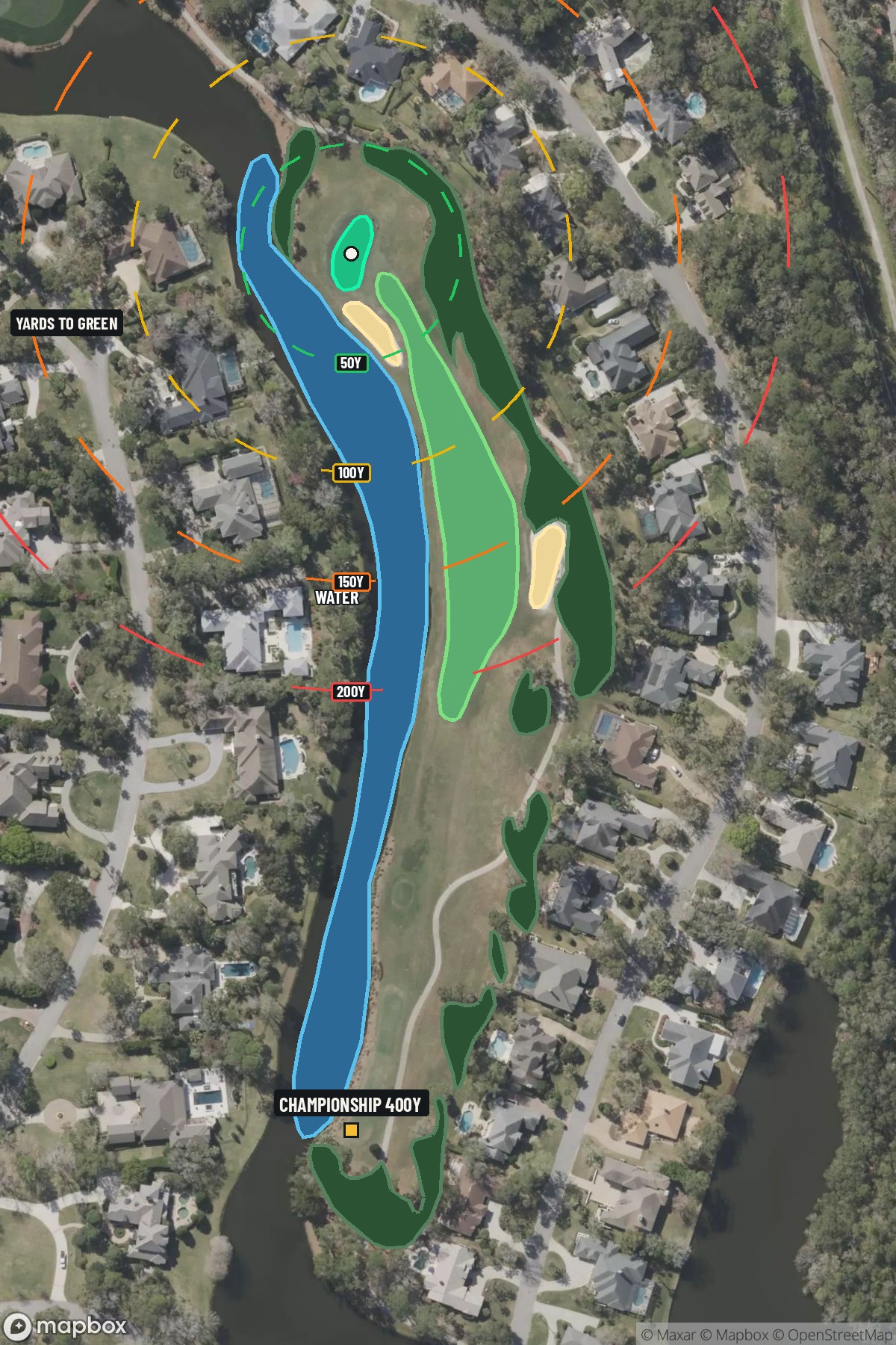 Hole 18 aerial at TPC Sawgrass (Dye Valley)