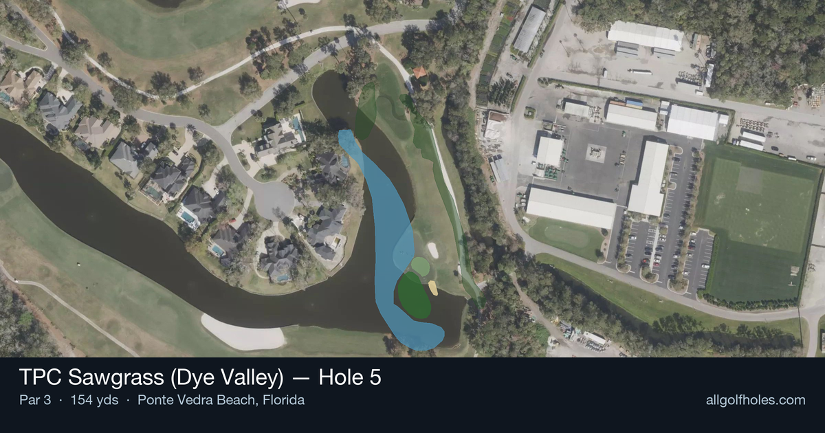 Hole 5 aerial at TPC Sawgrass (Dye Valley)