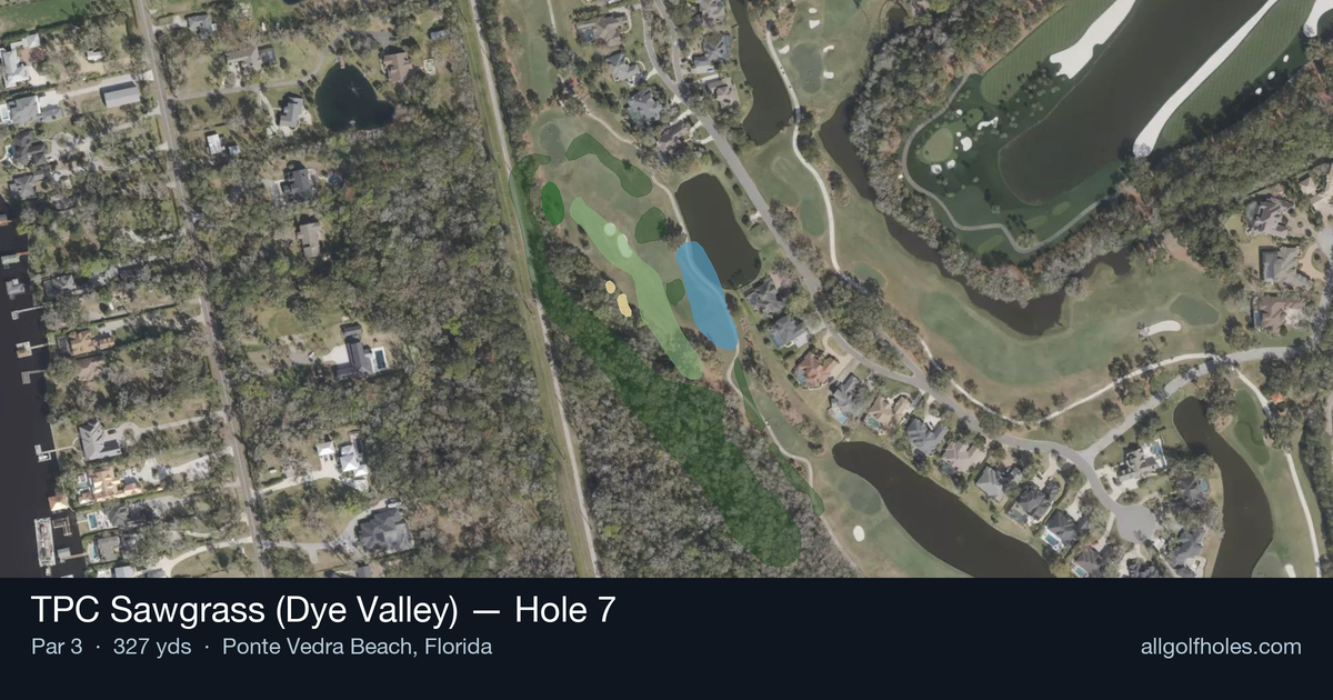 Hole 7 aerial at TPC Sawgrass (Dye Valley)