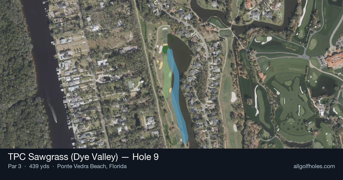 Hole 9 aerial at TPC Sawgrass (Dye Valley)