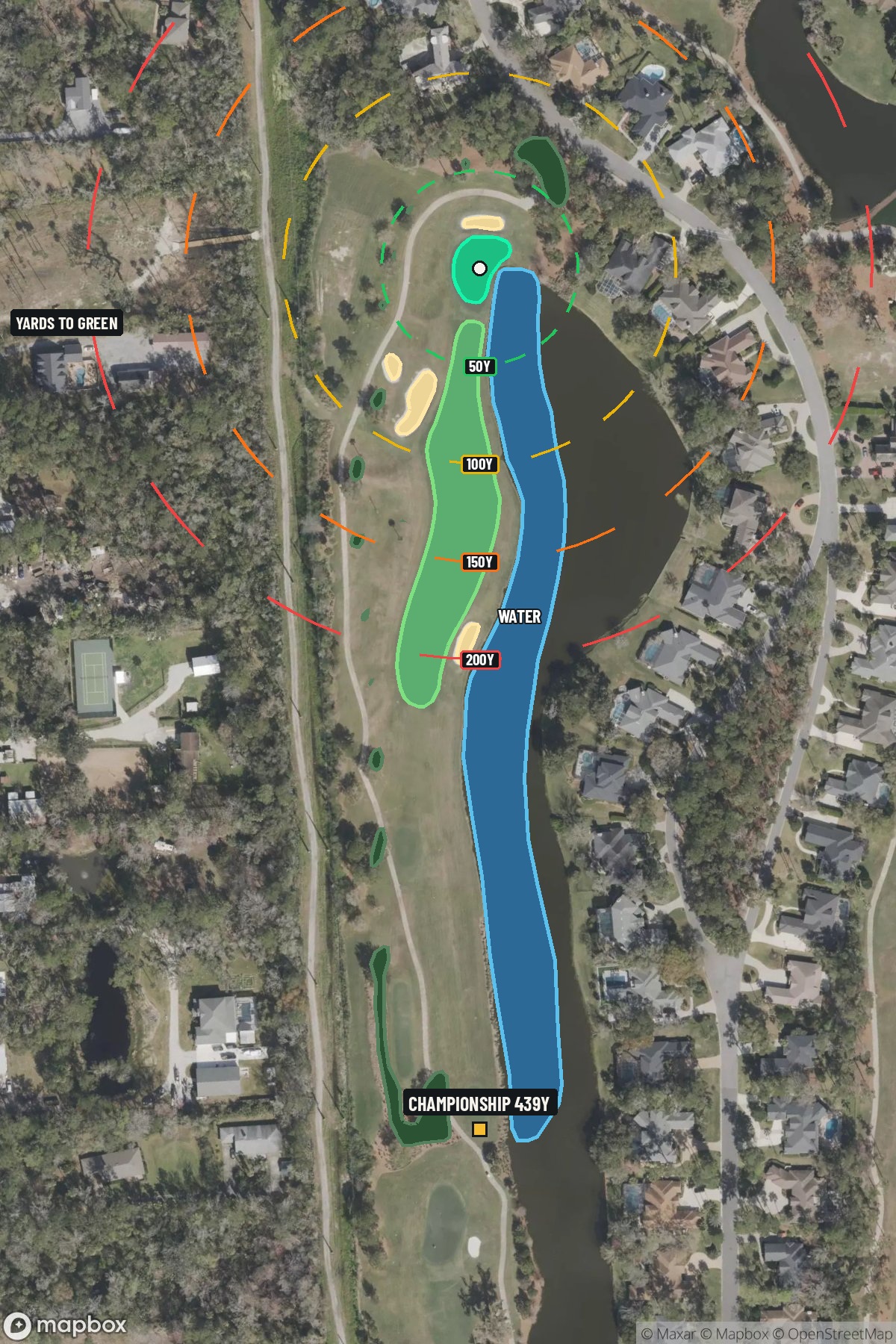 Hole 9 aerial at TPC Sawgrass (Dye Valley)