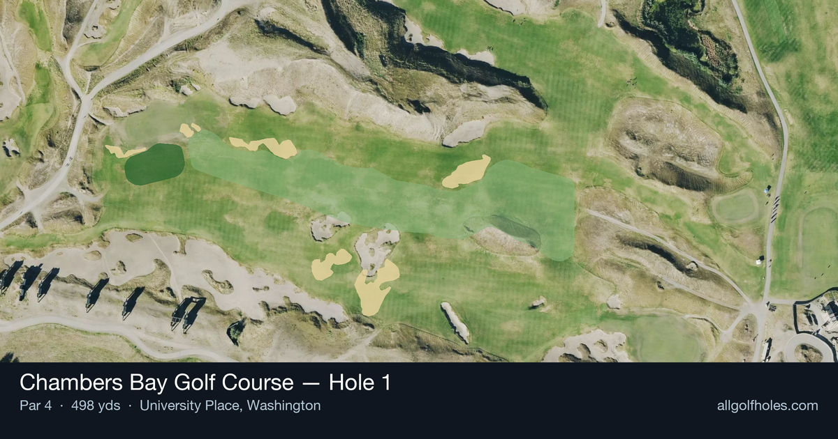 Hole 1 aerial at Chambers Bay Golf Course