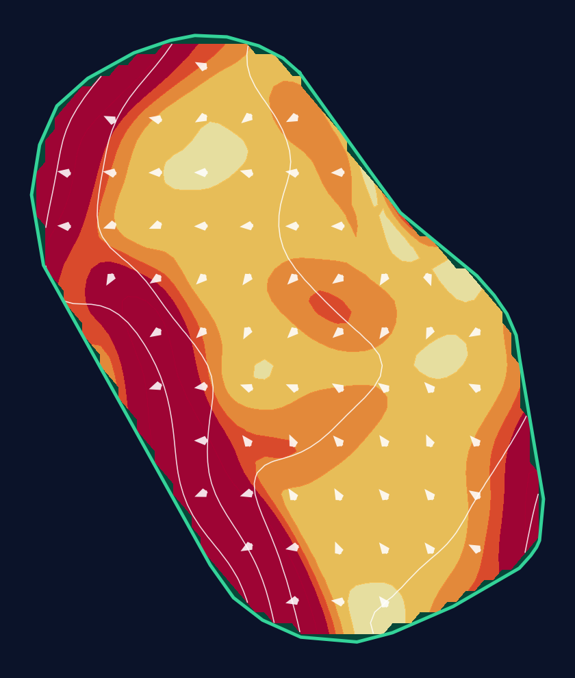 Hole 1 green slope contour at Chambers Bay Golf Course