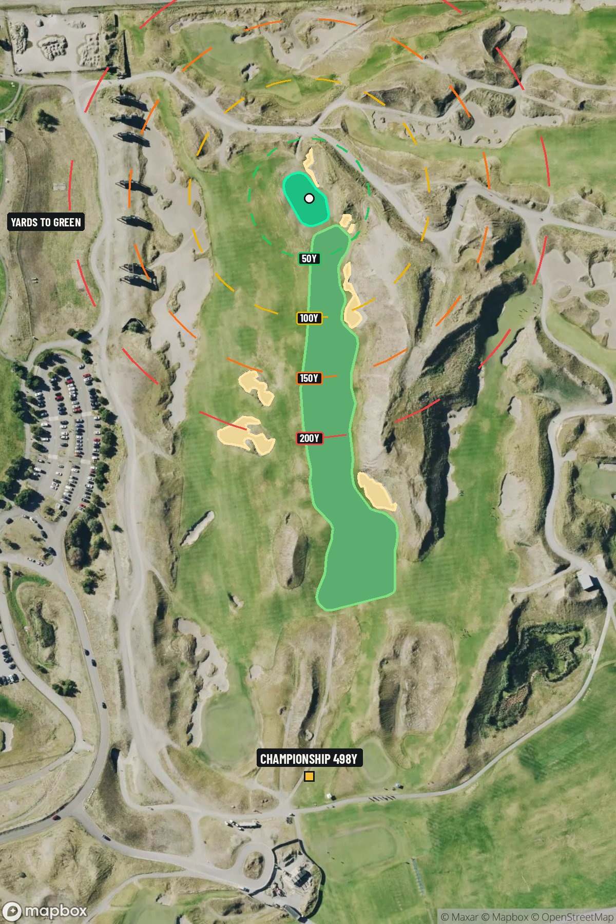 Hole 1 aerial at Chambers Bay Golf Course