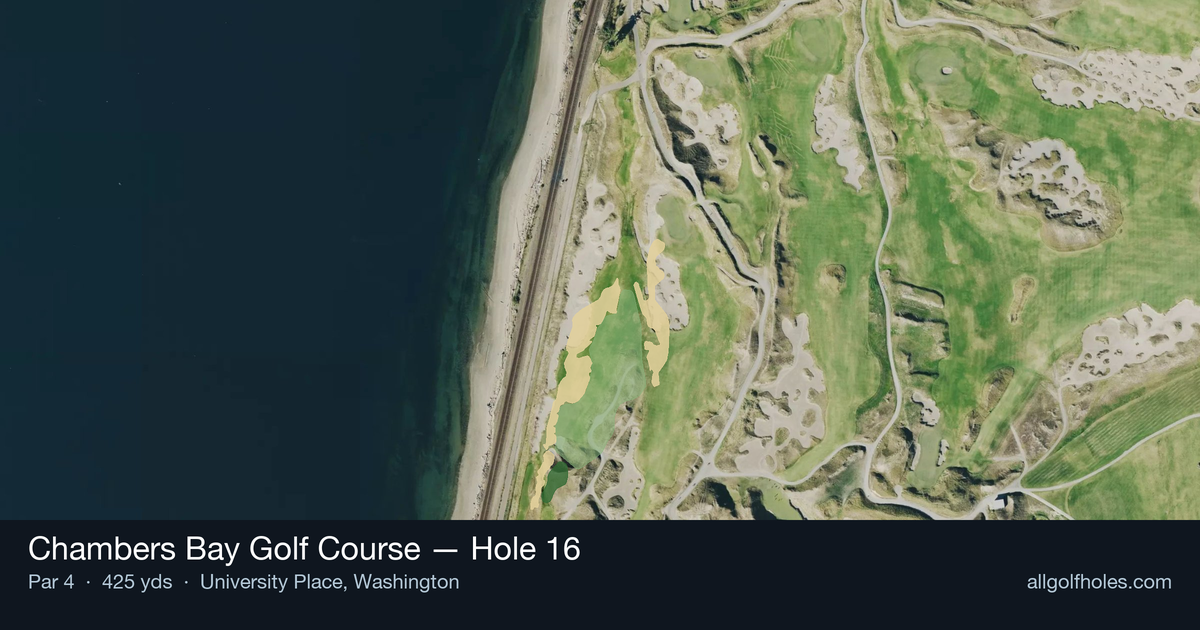 Hole 16 aerial at Chambers Bay Golf Course