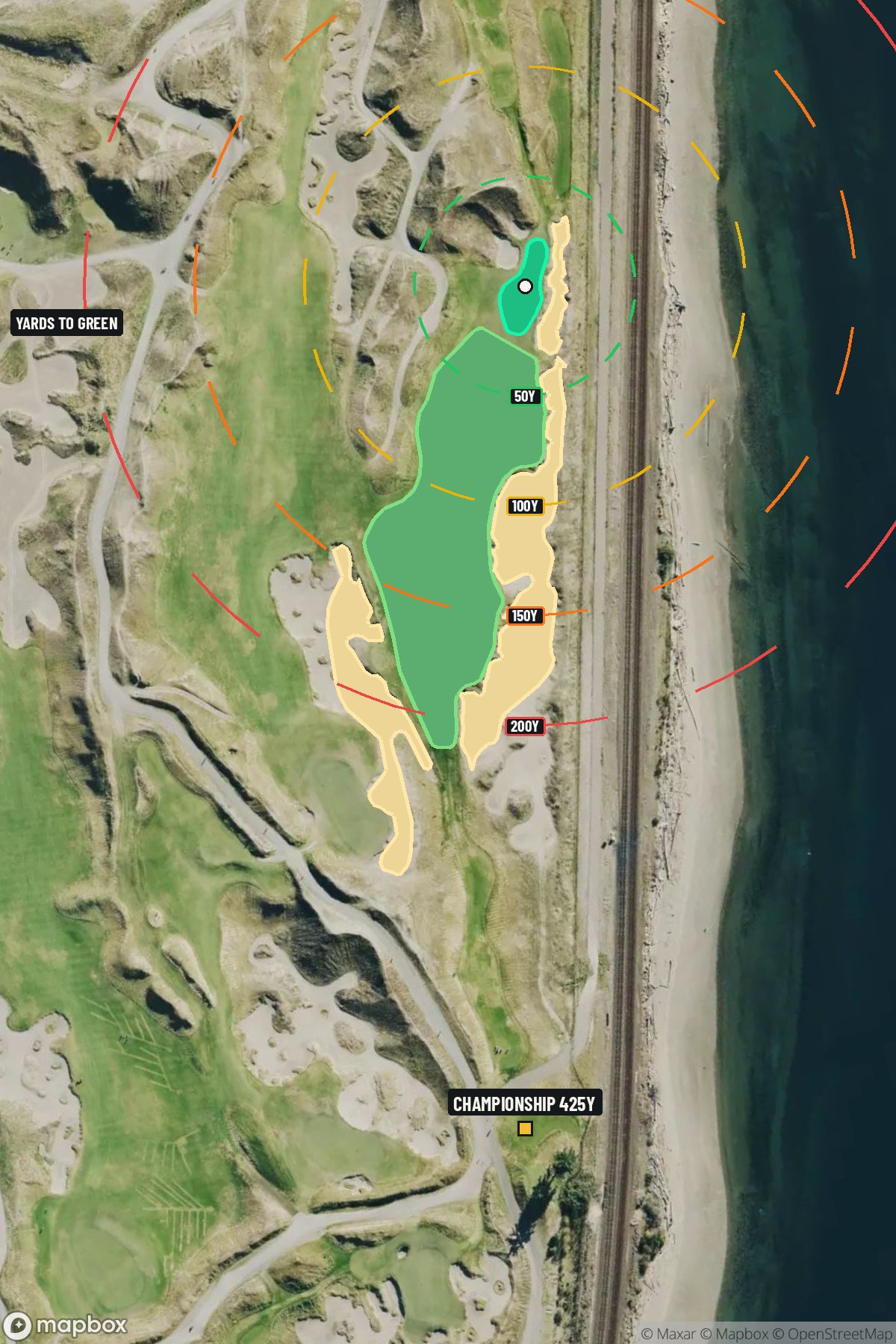 Hole 16 aerial at Chambers Bay Golf Course