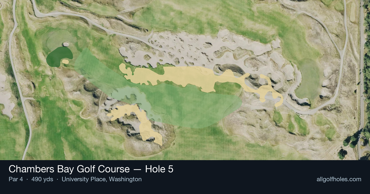 Hole 5 aerial at Chambers Bay Golf Course