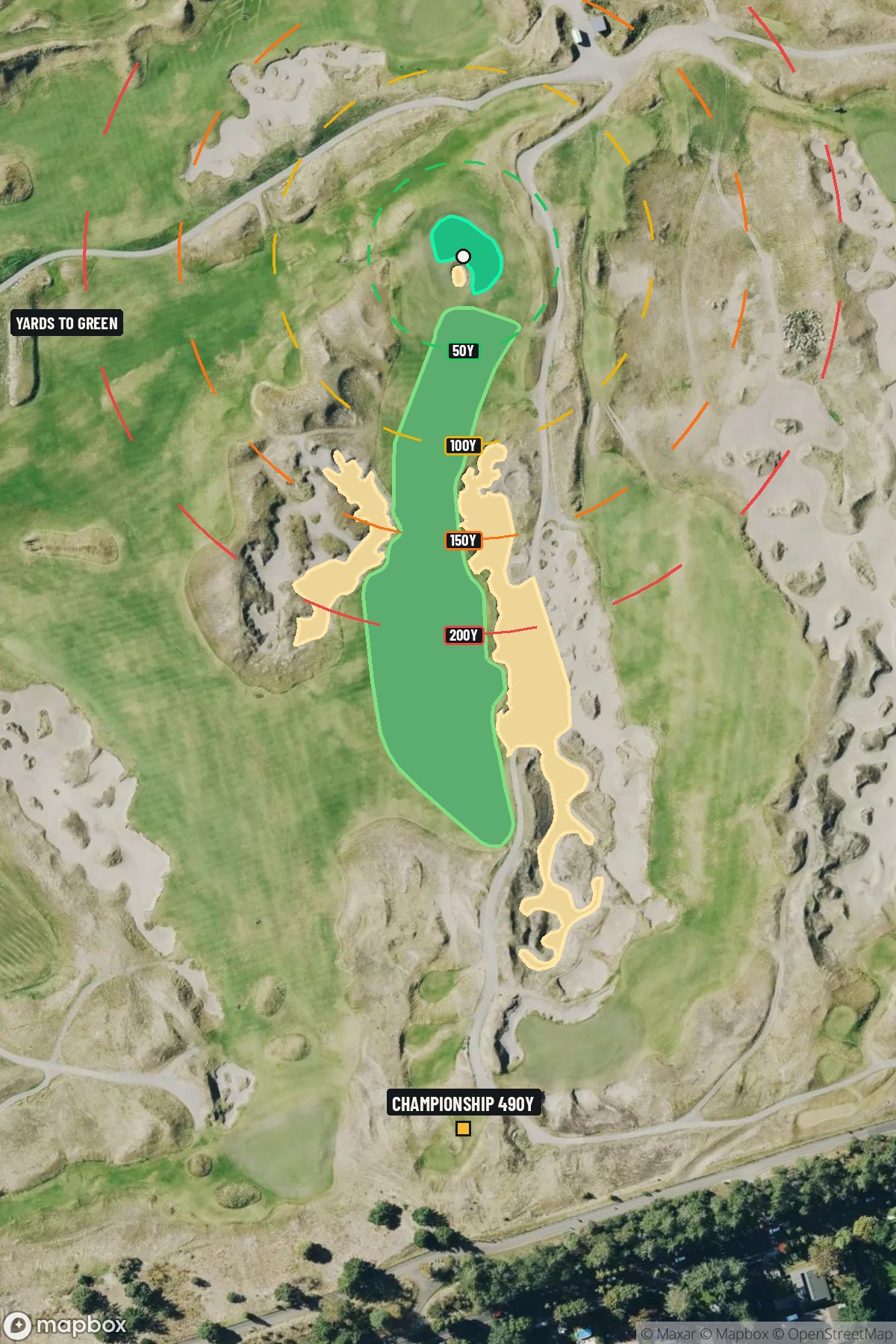 Hole 5 aerial at Chambers Bay Golf Course