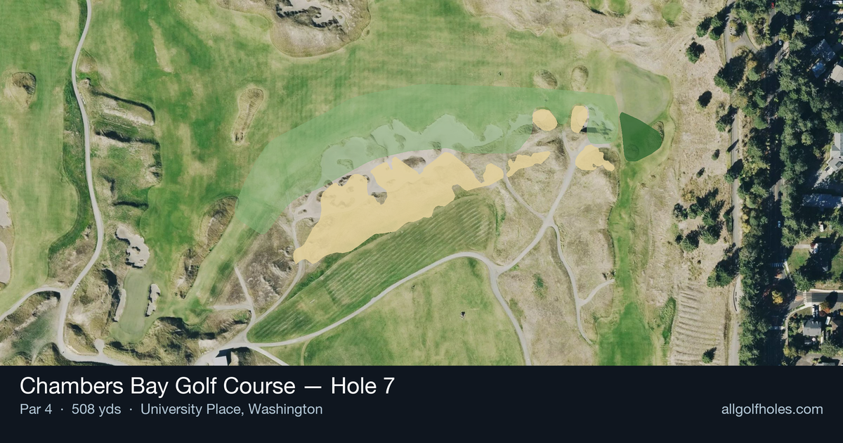 Hole 7 aerial at Chambers Bay Golf Course