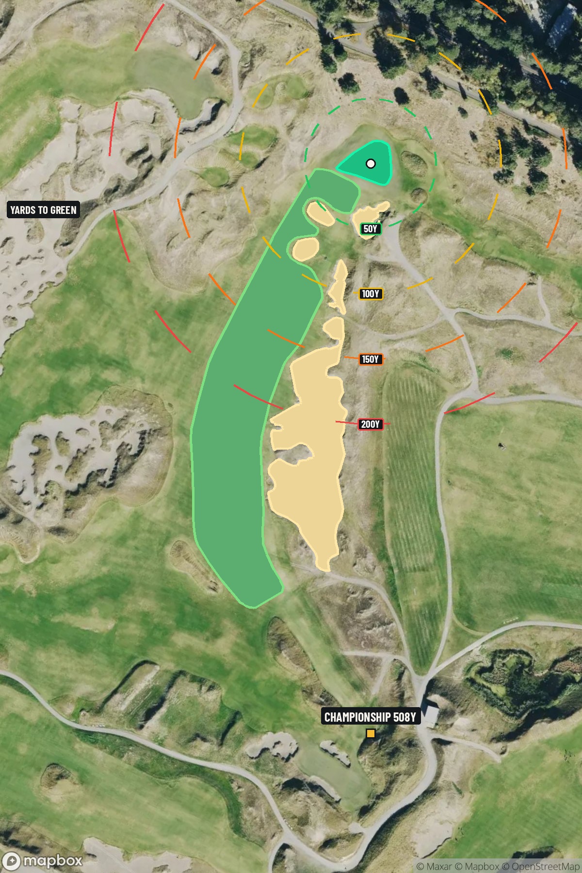Hole 7 aerial at Chambers Bay Golf Course