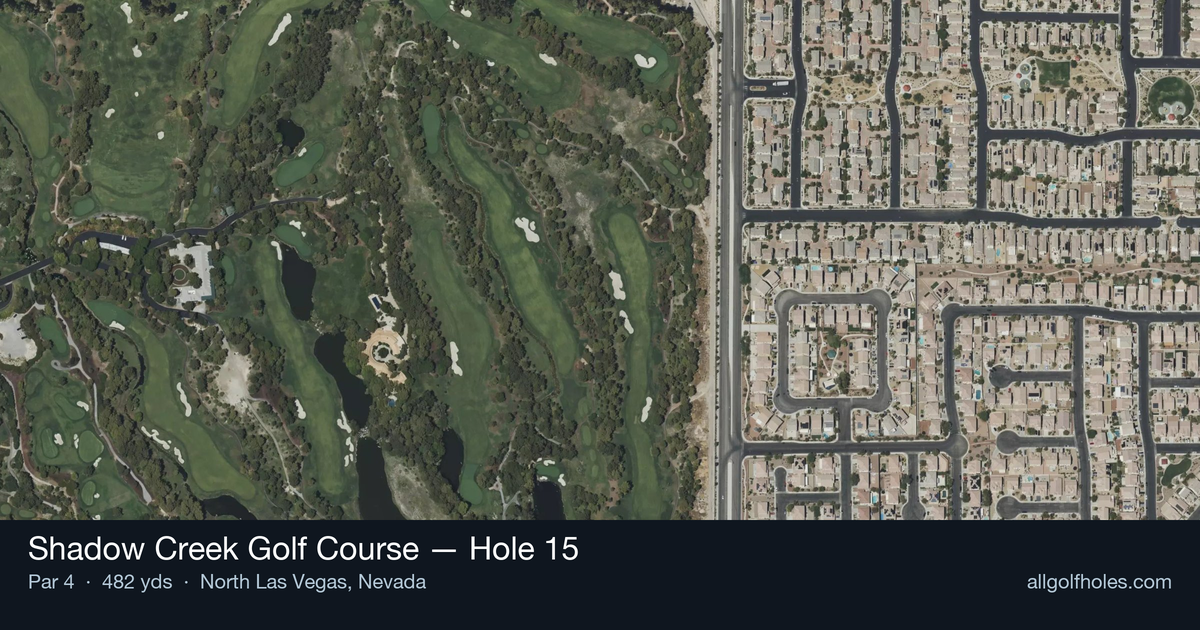 Hole 15 aerial at Shadow Creek Golf Course