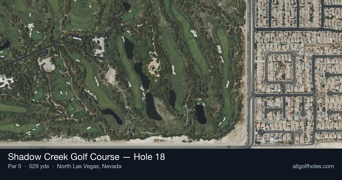 Hole 18 aerial at Shadow Creek Golf Course