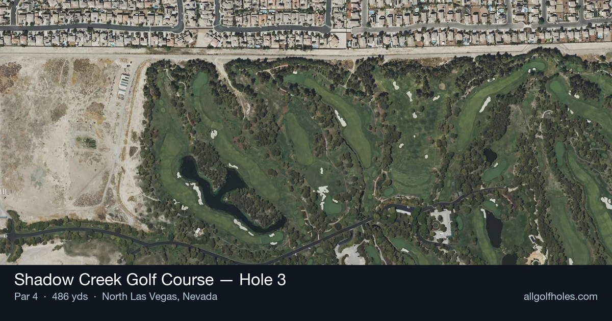 Hole 3 aerial at Shadow Creek Golf Course