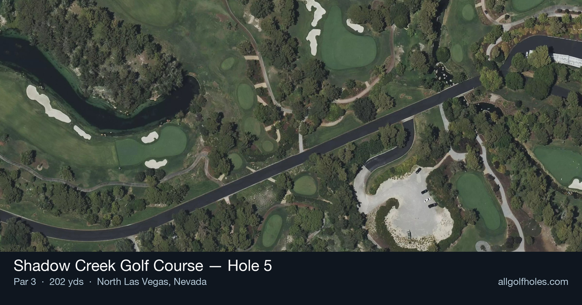 Hole 5 aerial at Shadow Creek Golf Course
