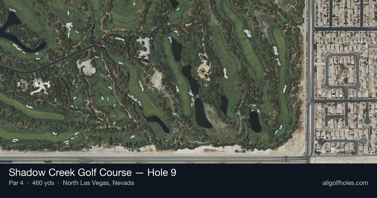 Hole 9 aerial at Shadow Creek Golf Course