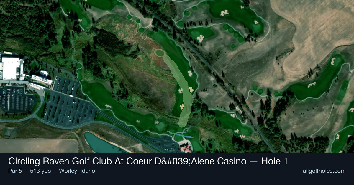 Hole 1 map at Circling Raven Golf Club At Coeur D'Alene Casino