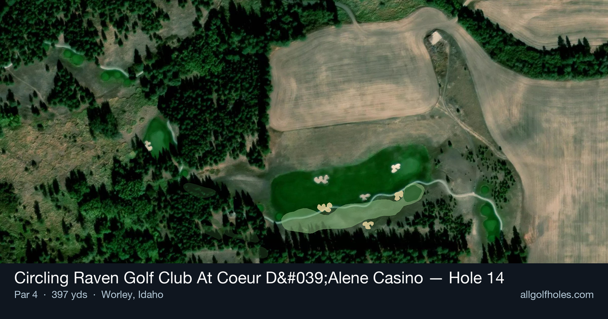 Hole 14 map at Circling Raven Golf Club At Coeur D'Alene Casino