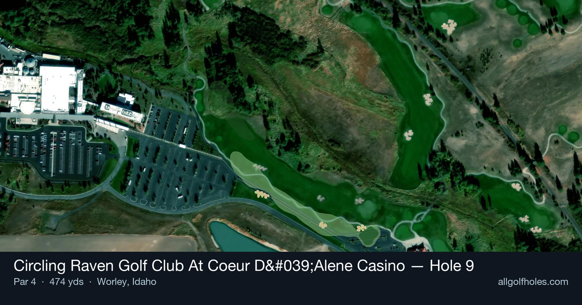 Hole 9 map at Circling Raven Golf Club At Coeur D'Alene Casino