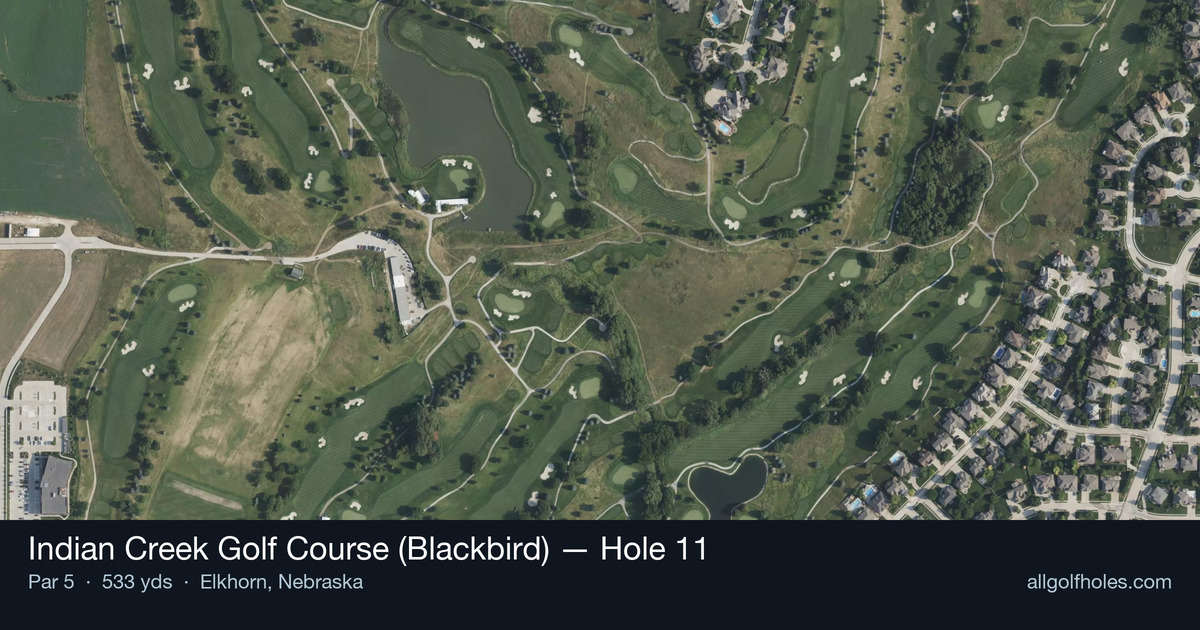 Hole 11 aerial at Indian Creek Golf Course (Blackbird)