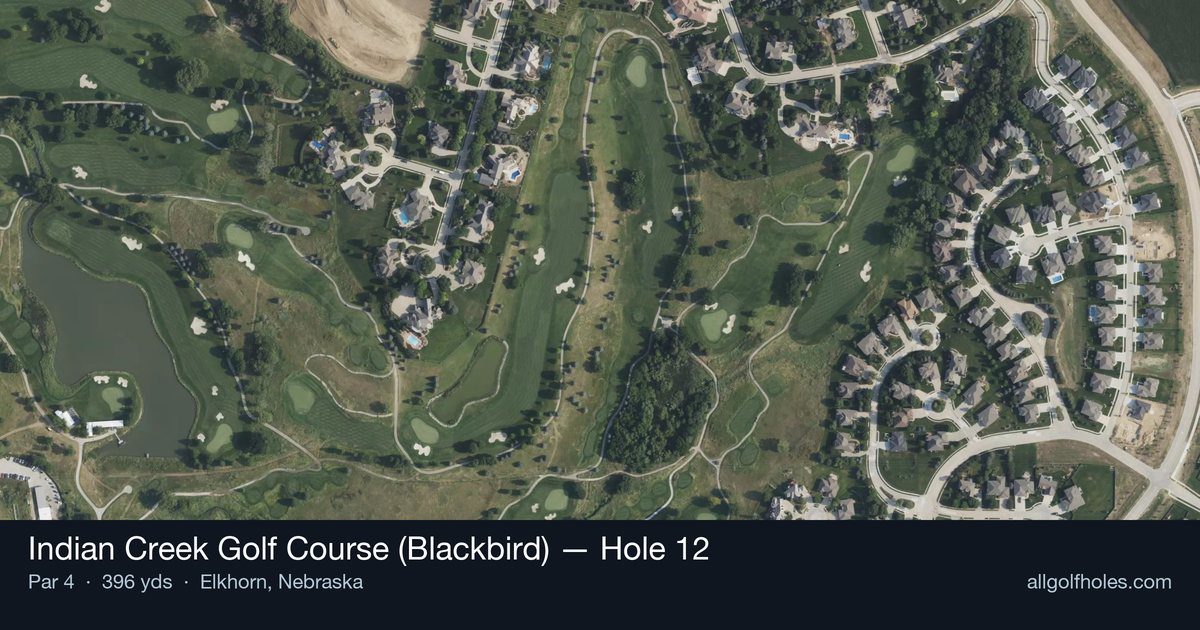 Hole 12 aerial at Indian Creek Golf Course (Blackbird)
