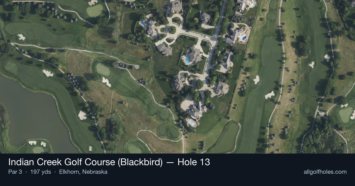 Hole 13 aerial at Indian Creek Golf Course (Blackbird)