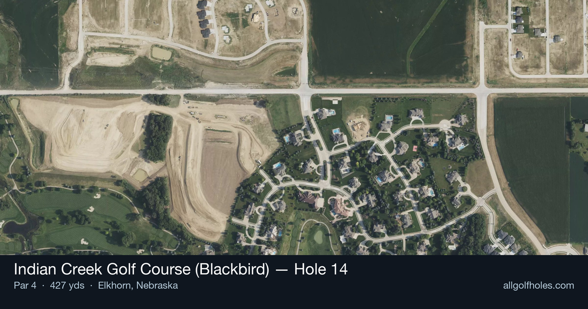 Hole 14 aerial at Indian Creek Golf Course (Blackbird)