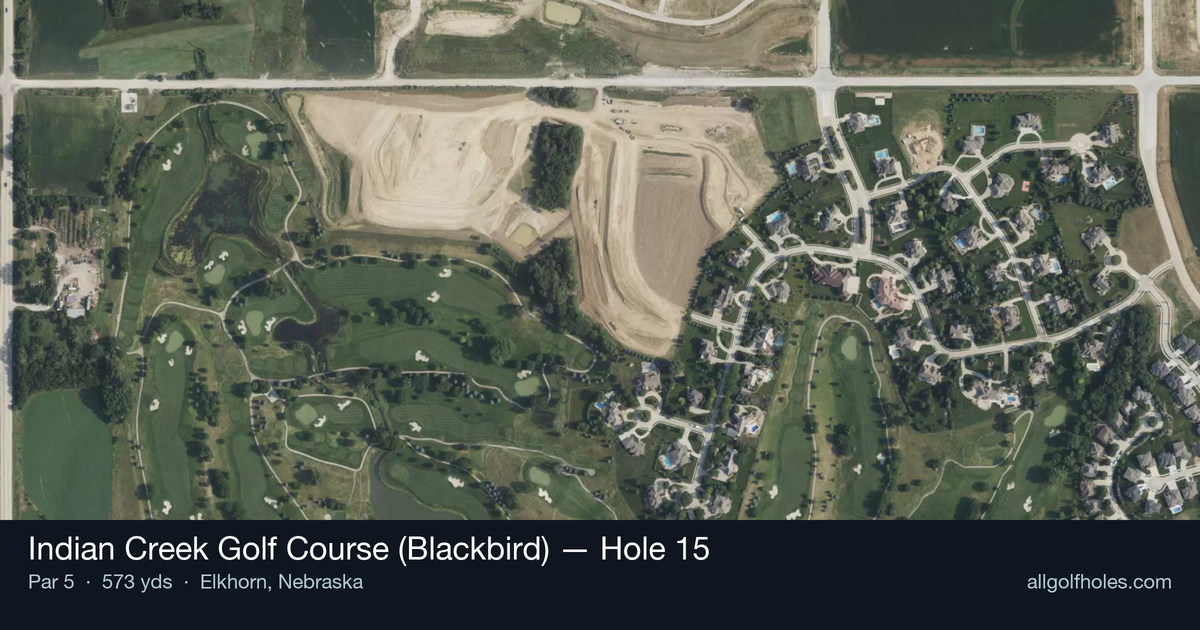 Hole 15 aerial at Indian Creek Golf Course (Blackbird)