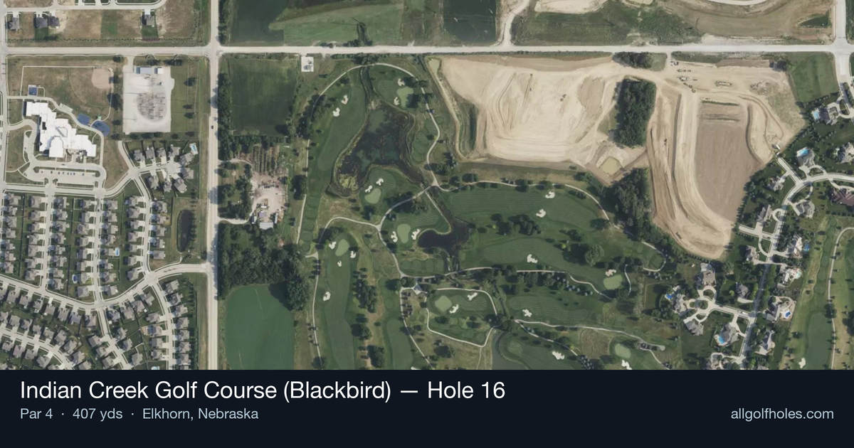 Hole 16 aerial at Indian Creek Golf Course (Blackbird)
