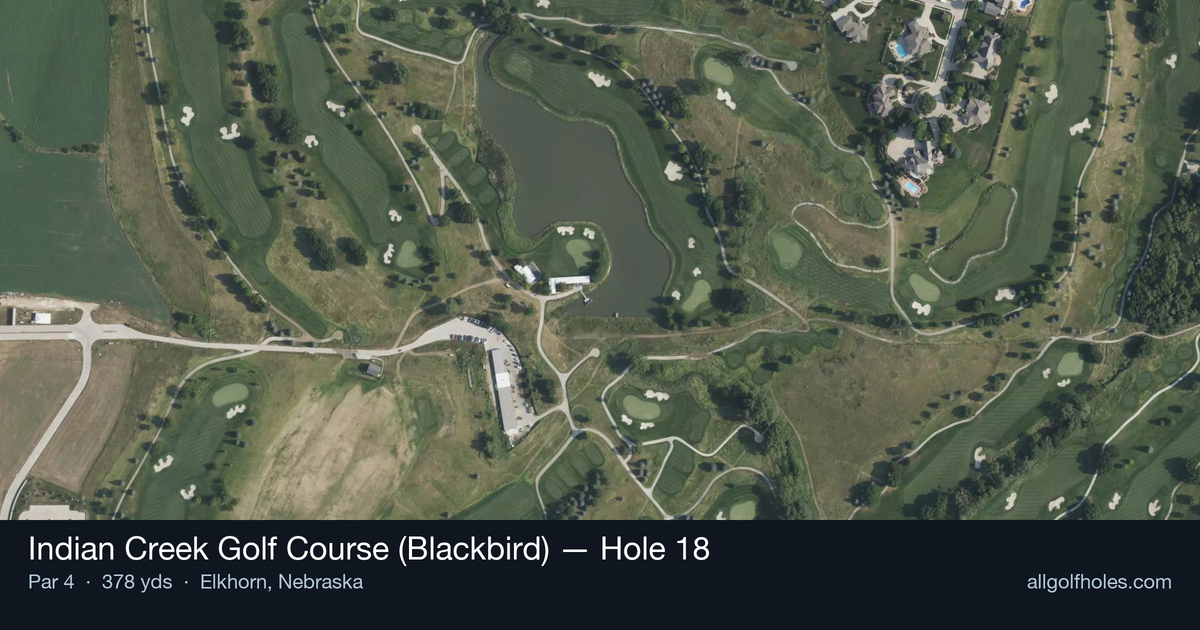 Hole 18 aerial at Indian Creek Golf Course (Blackbird)