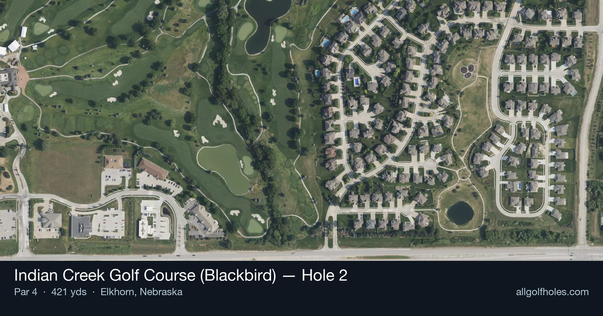 Hole 2 aerial at Indian Creek Golf Course (Blackbird)