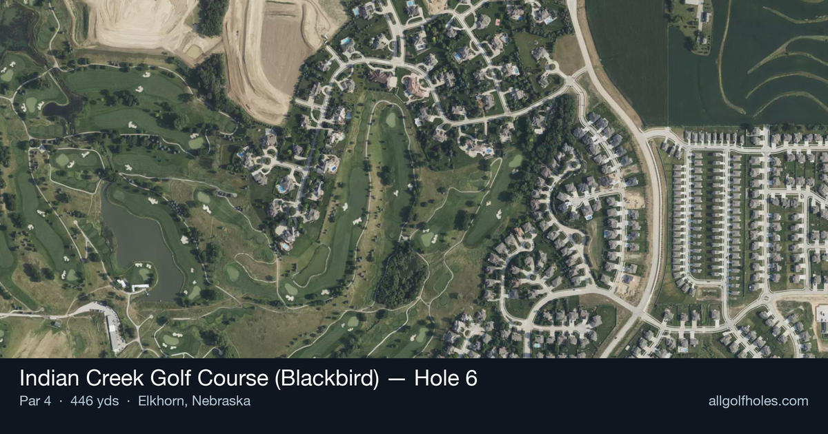 Hole 6 aerial at Indian Creek Golf Course (Blackbird)