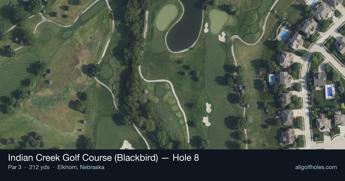 Hole 8 aerial at Indian Creek Golf Course (Blackbird)