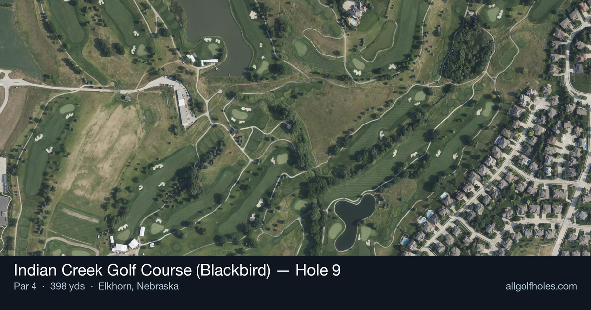 Hole 9 aerial at Indian Creek Golf Course (Blackbird)