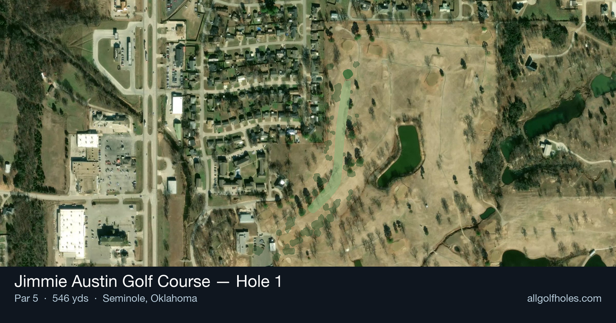 Hole 1 aerial at Jimmie Austin Golf Course