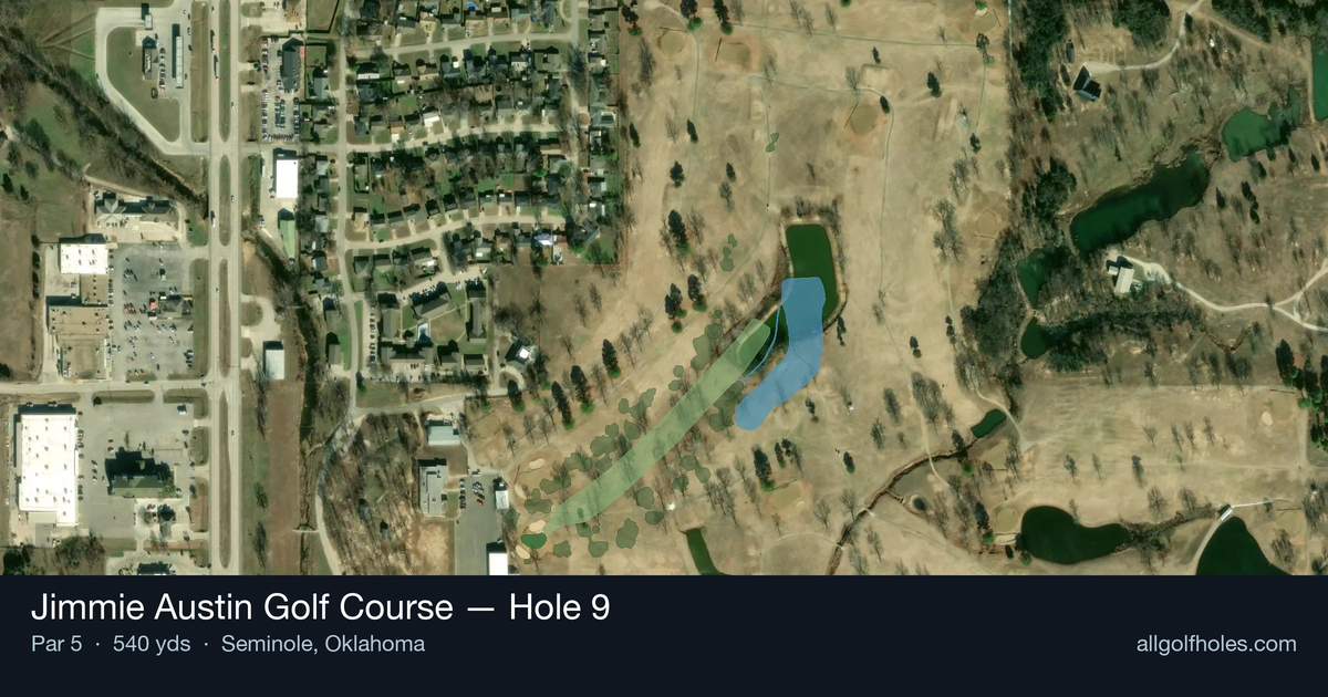 Hole 9 aerial at Jimmie Austin Golf Course