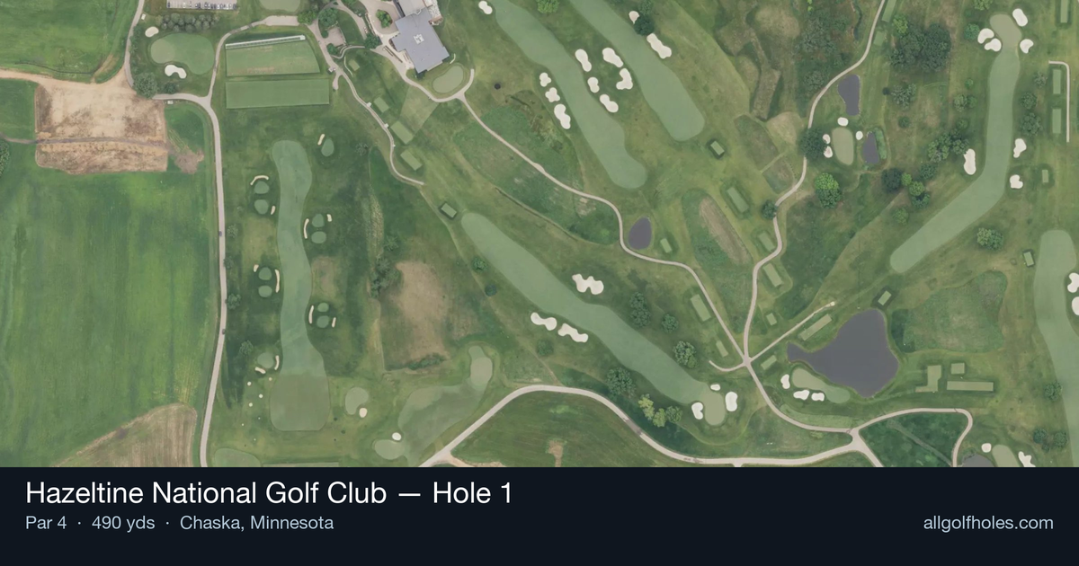Hole 1 aerial at Hazeltine National Golf Club